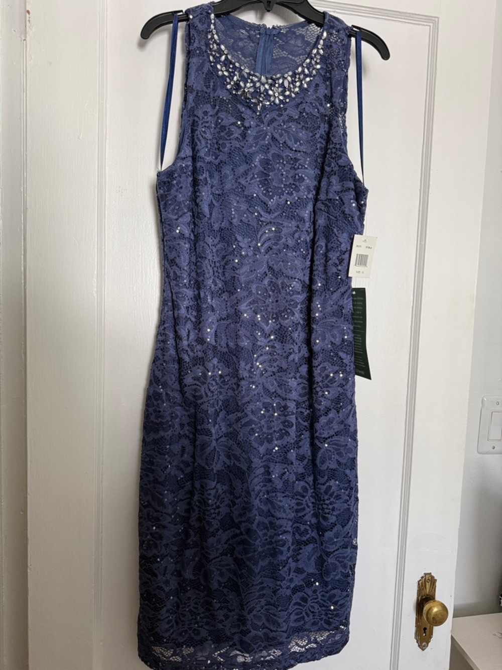 Beaded Lace Midi Dress in Navy
